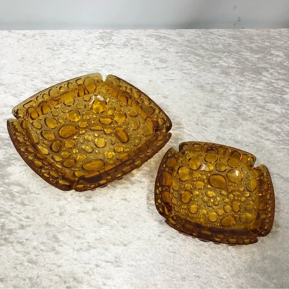 Vintage set of 2 Ashtrays bubble pebble art glass design